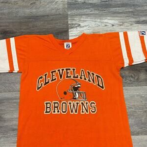 Vintage Cleveland Browns Logo 7 Orange White Boys L Helmet Football T-Shirt USA